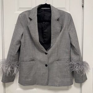 Grey Y2K Vintage Blazer with Feathered Sleeve Details